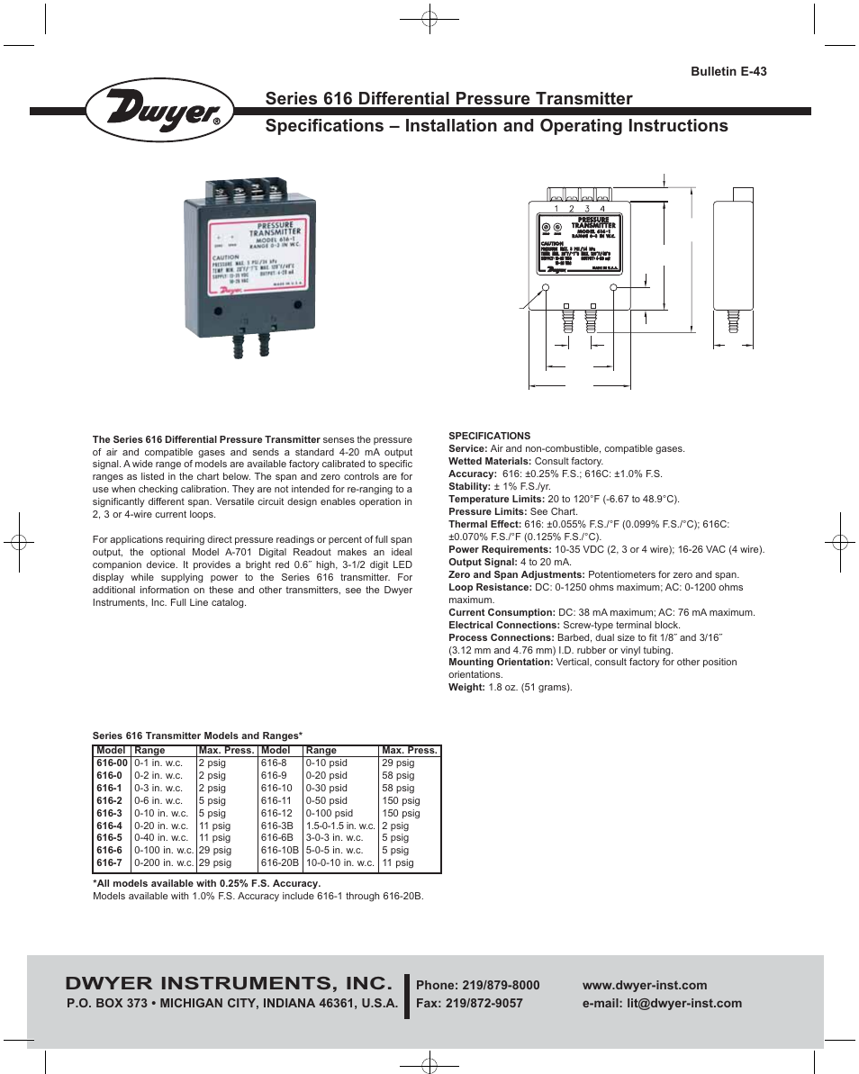 Dwyer 616C User Manual | 4 pages