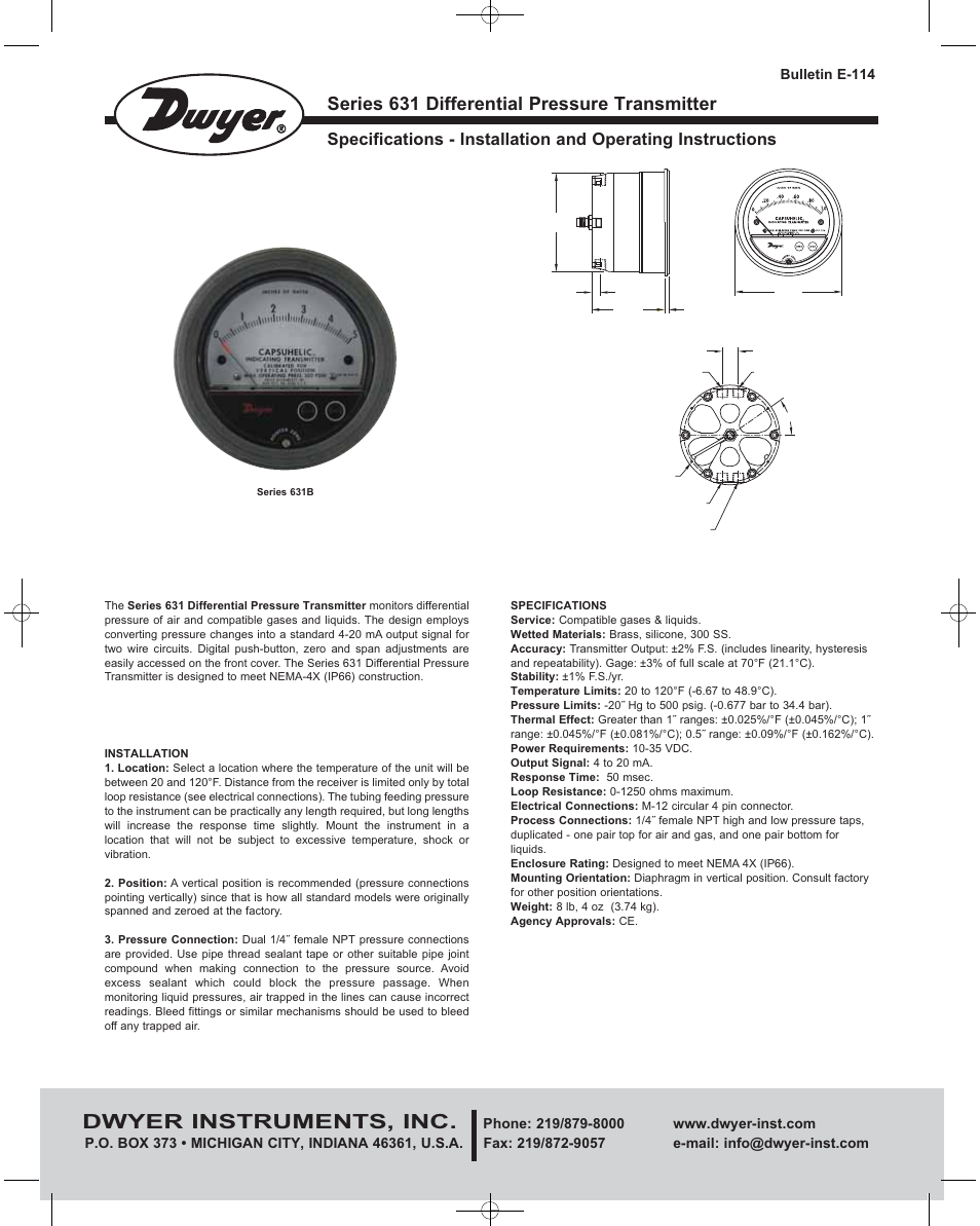 Dwyer 631B User Manual | 2 pages