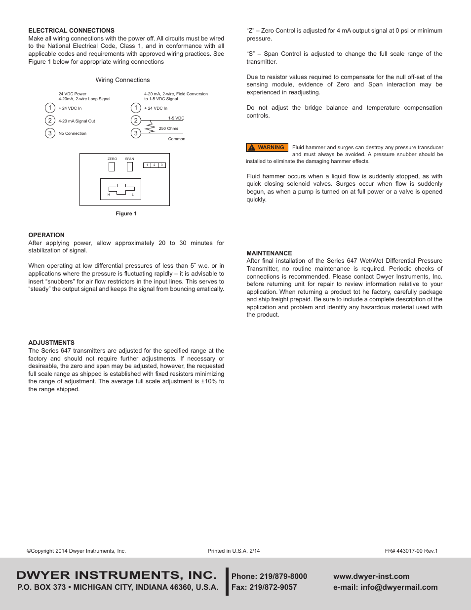 Dwyer instruments, inc | Dwyer 647 User Manual | Page 2 / 2