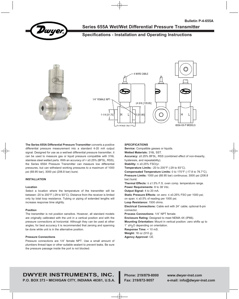 Dwyer 655A User Manual | 2 pages