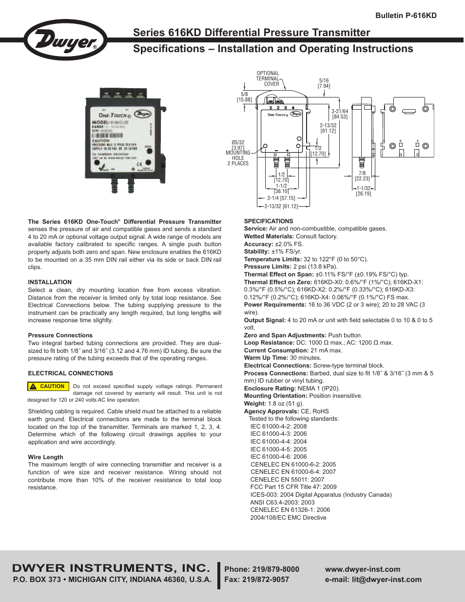 Dwyer 616KD User Manual | 2 pages