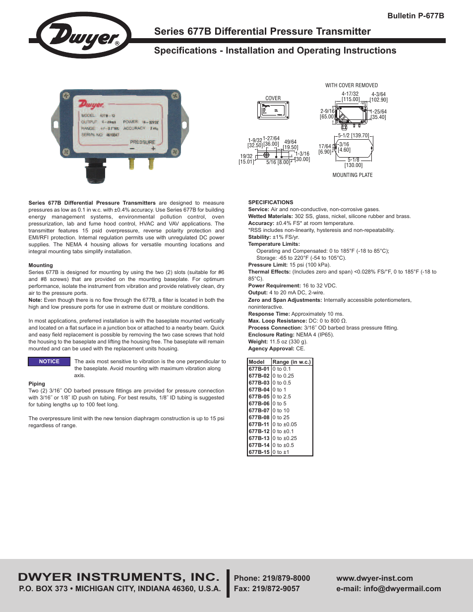 Dwyer 677B User Manual | 2 pages