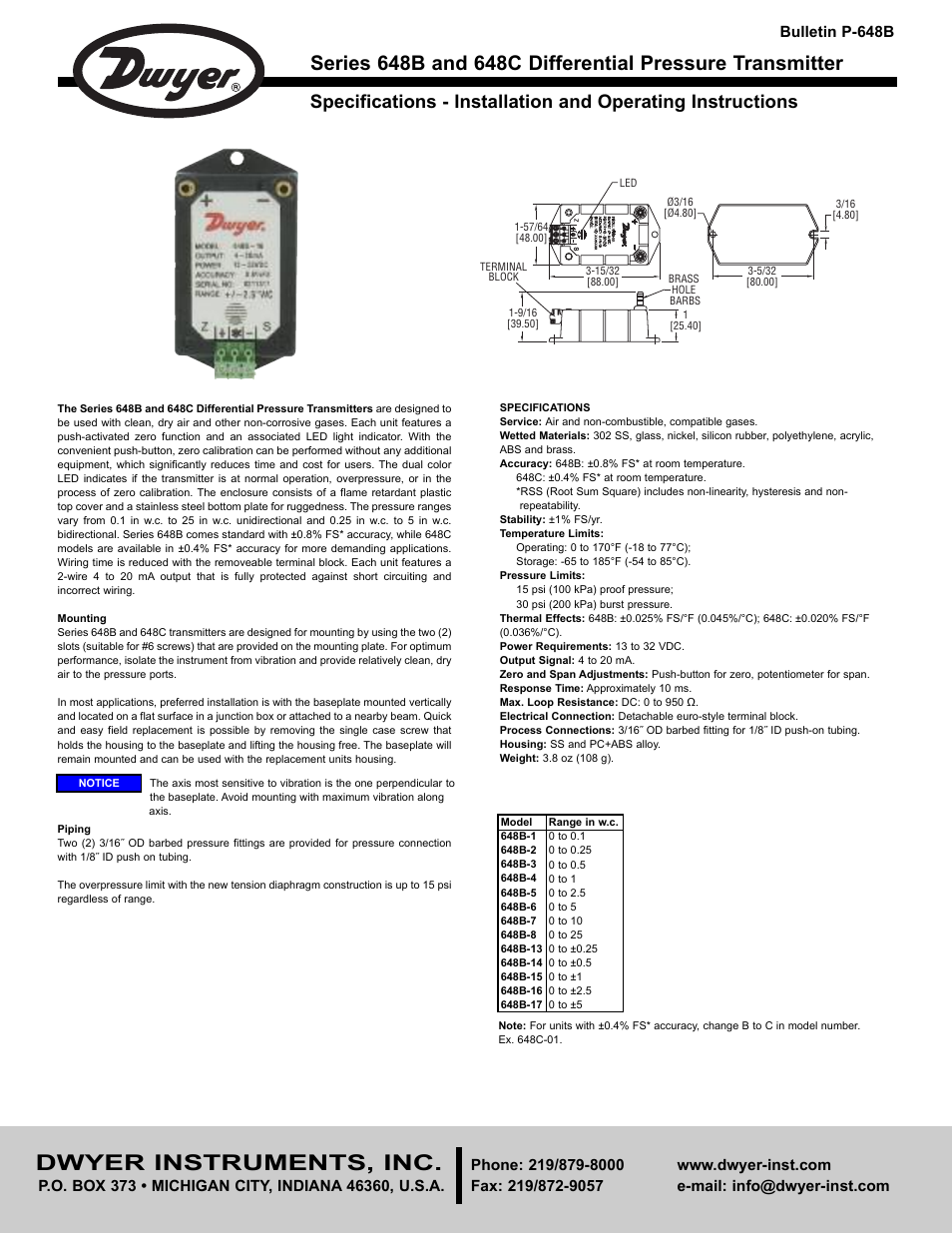 Dwyer 648C User Manual | 2 pages