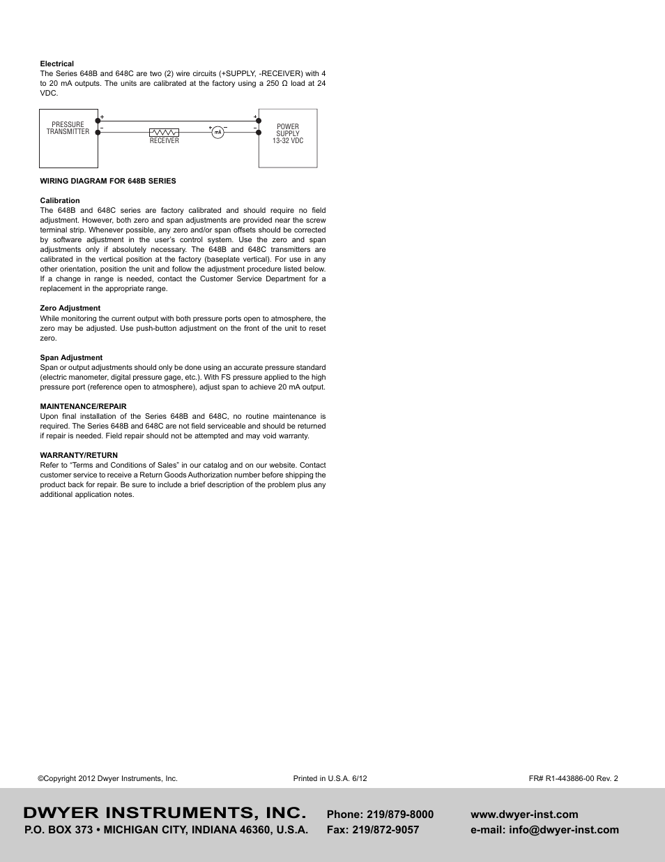 Dwyer instruments, inc | Dwyer 648C User Manual | Page 2 / 2