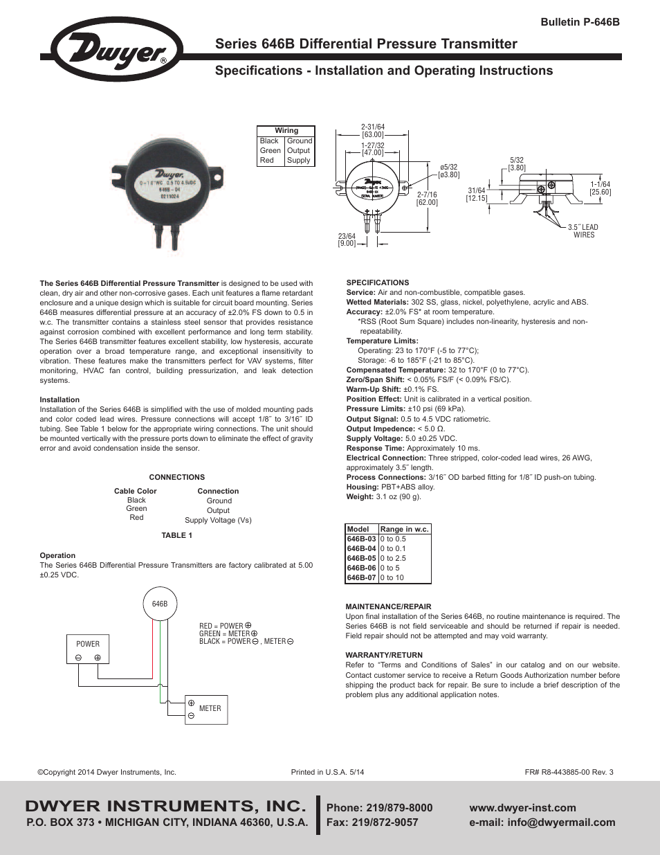 Dwyer 646B User Manual | 1 page