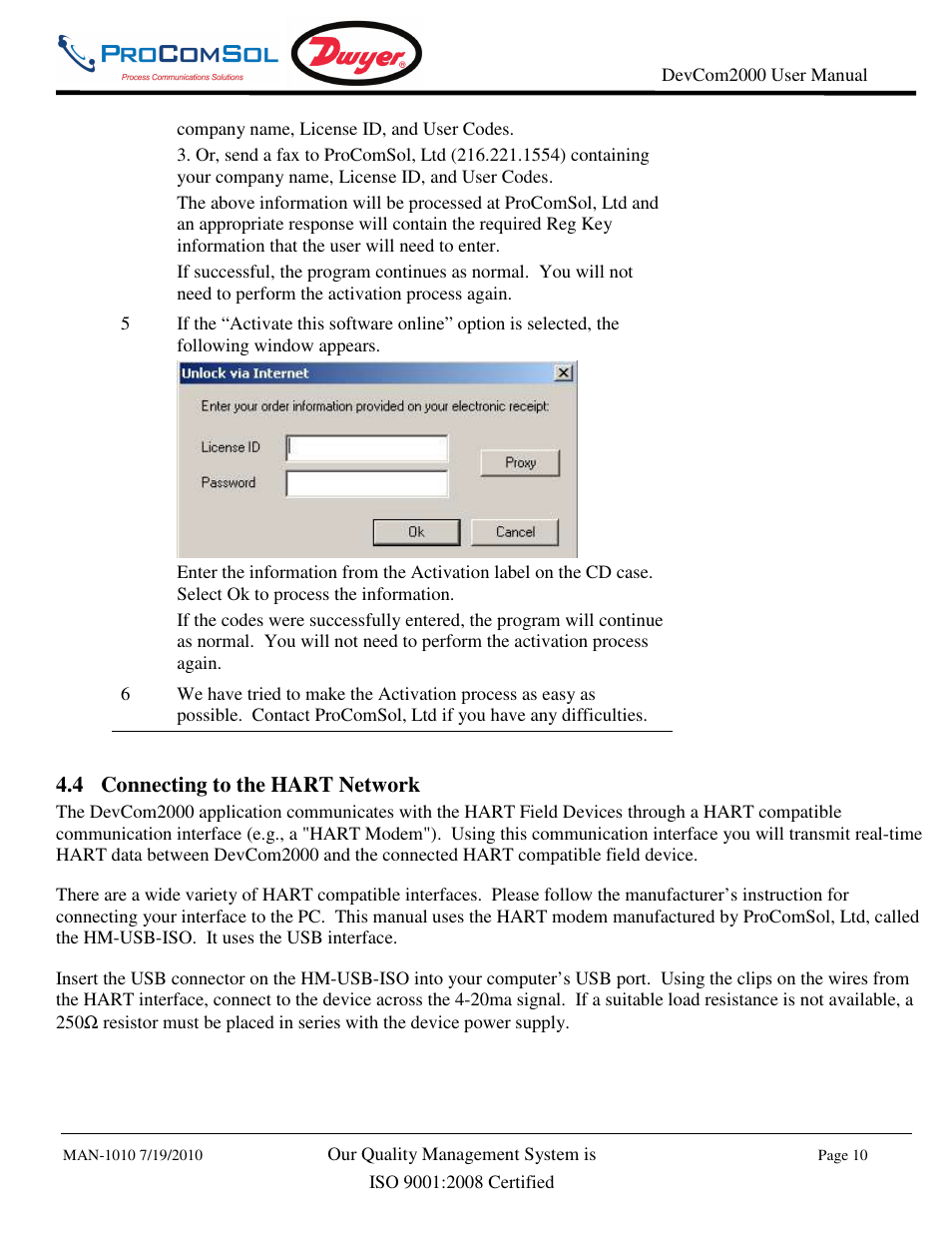 4 connecting to the hart network | Dwyer DevCom2000 User Manual | Page 10 / 42