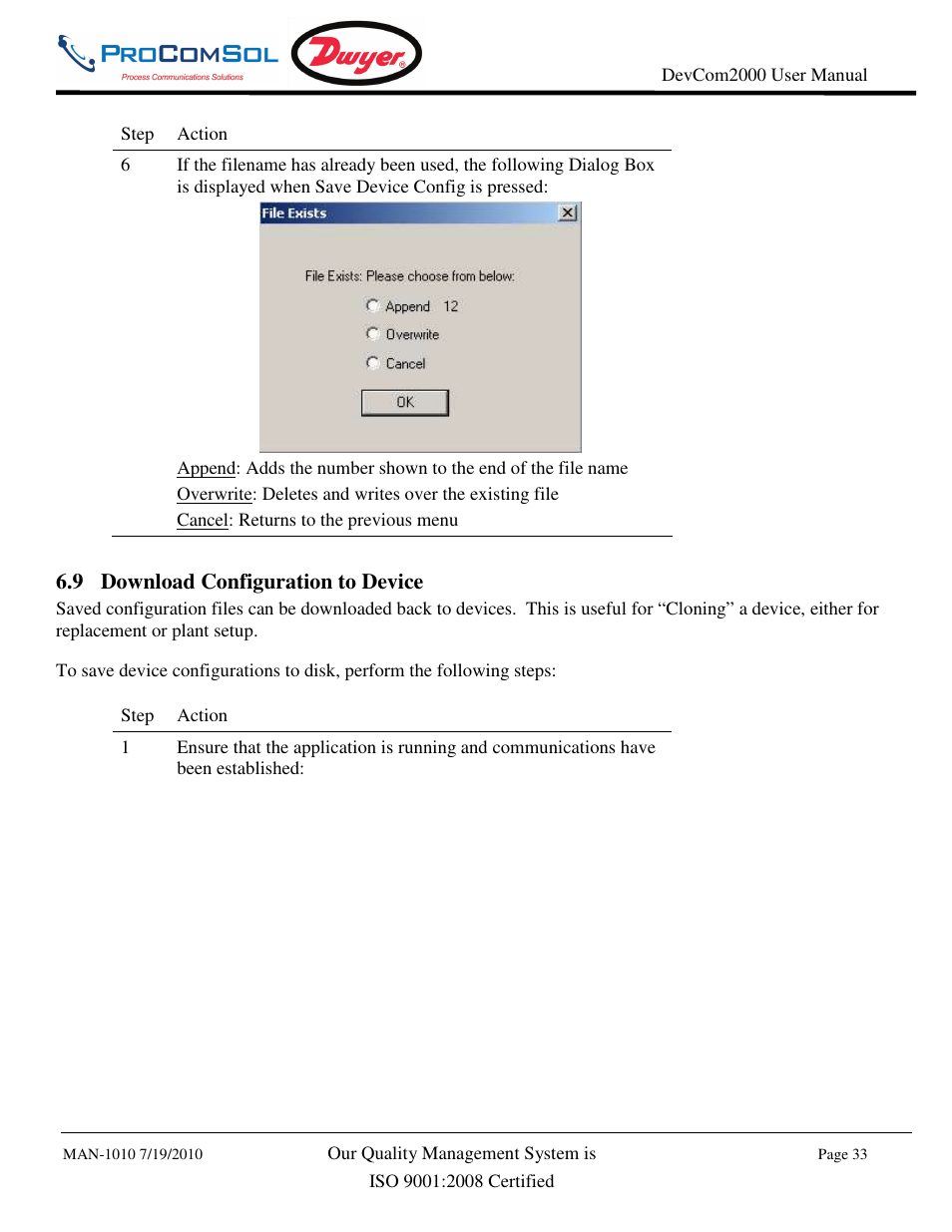 9 download configuration to device | Dwyer DevCom2000 User Manual | Page 33 / 42