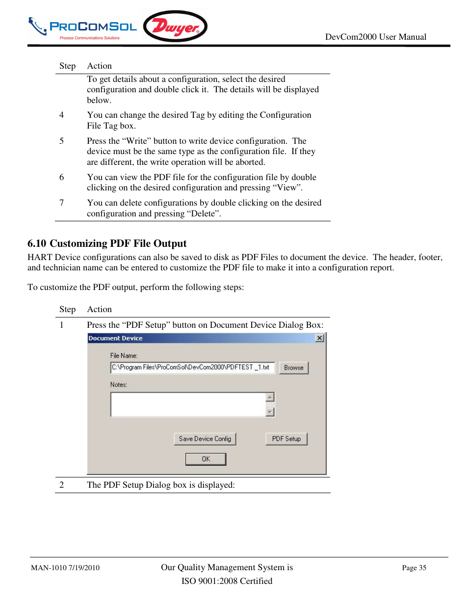 10 customizing pdf file output | Dwyer DevCom2000 User Manual | Page 35 / 42