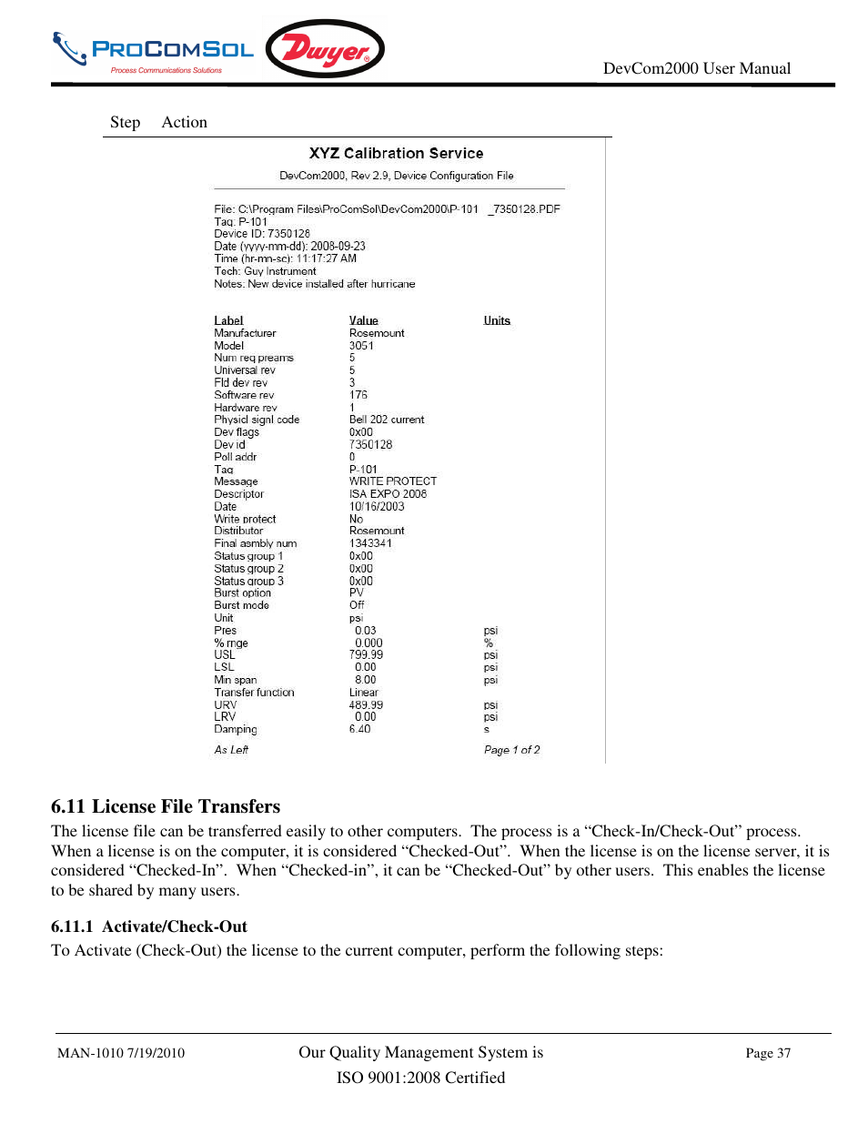 11 license file transfers | Dwyer DevCom2000 User Manual | Page 37 / 42