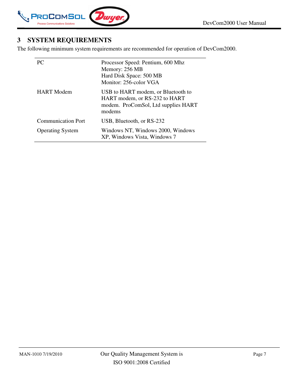 3system requirements | Dwyer DevCom2000 User Manual | Page 7 / 42
