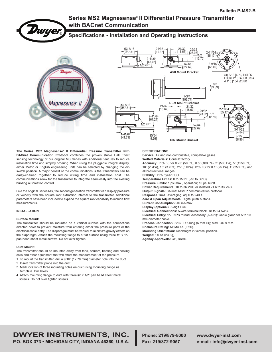 Dwyer MS2-B User Manual | 12 pages