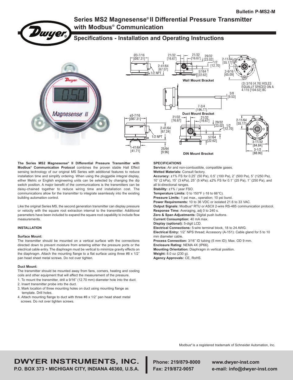 Dwyer MS2-M User Manual | 8 pages