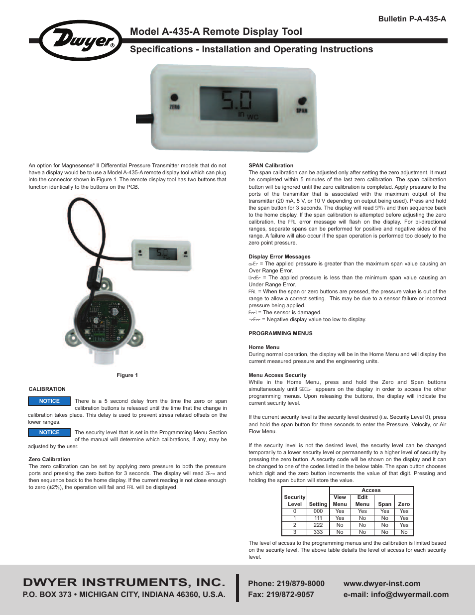 Dwyer A-435-A User Manual | 6 pages