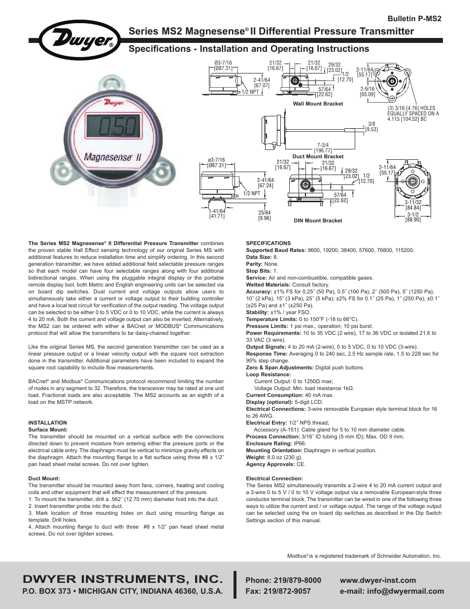 Dwyer MS2 User Manual | 8 pages