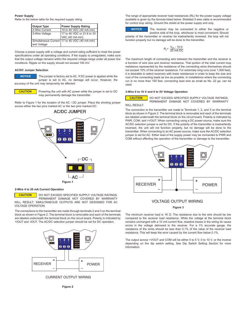 Dc ac ac ac/dc jumper ac/dc jumper, Power receiver ++ ++ __ __ voltage output wiring, Power receiver ++ ++ __ __ current output wiring | Dwyer MS2 User Manual | Page 2 / 8