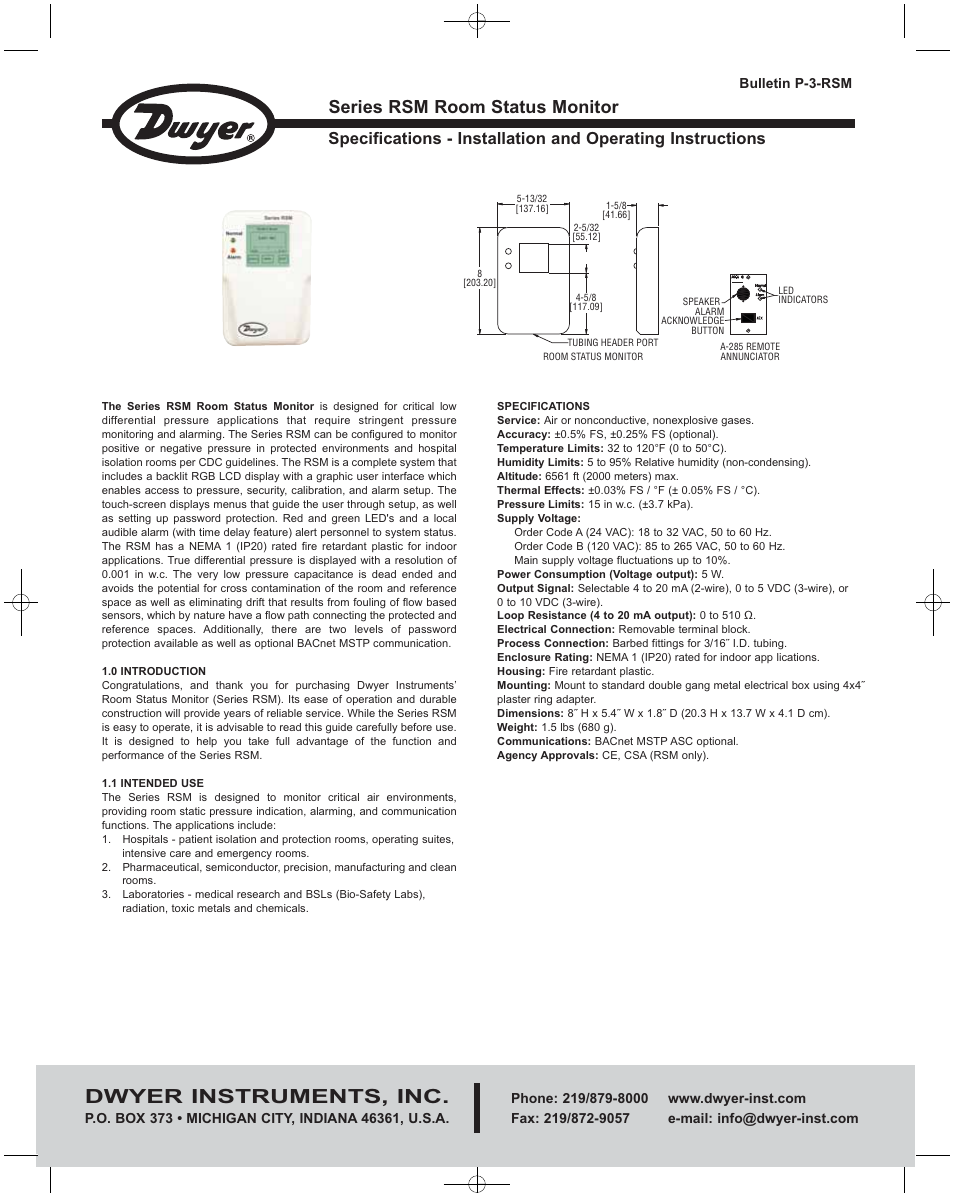Dwyer RSM User Manual | 8 pages