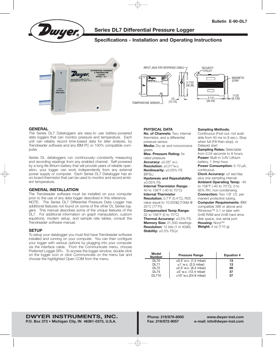 Dwyer DL7 User Manual | 8 pages