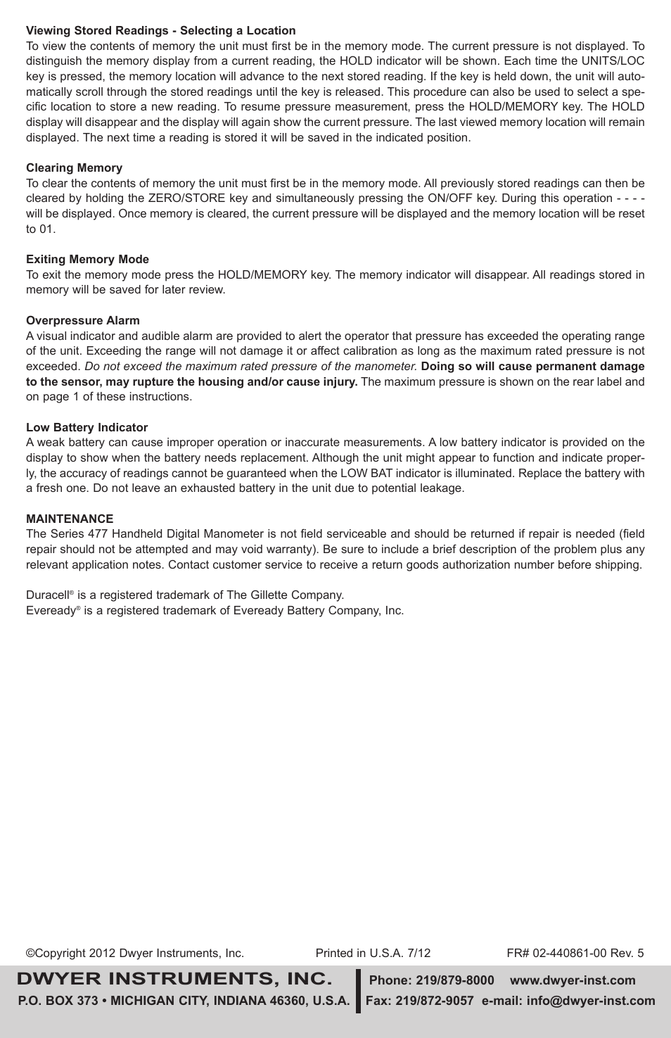 Dwyer instruments, inc | Dwyer 477 User Manual | Page 4 / 4