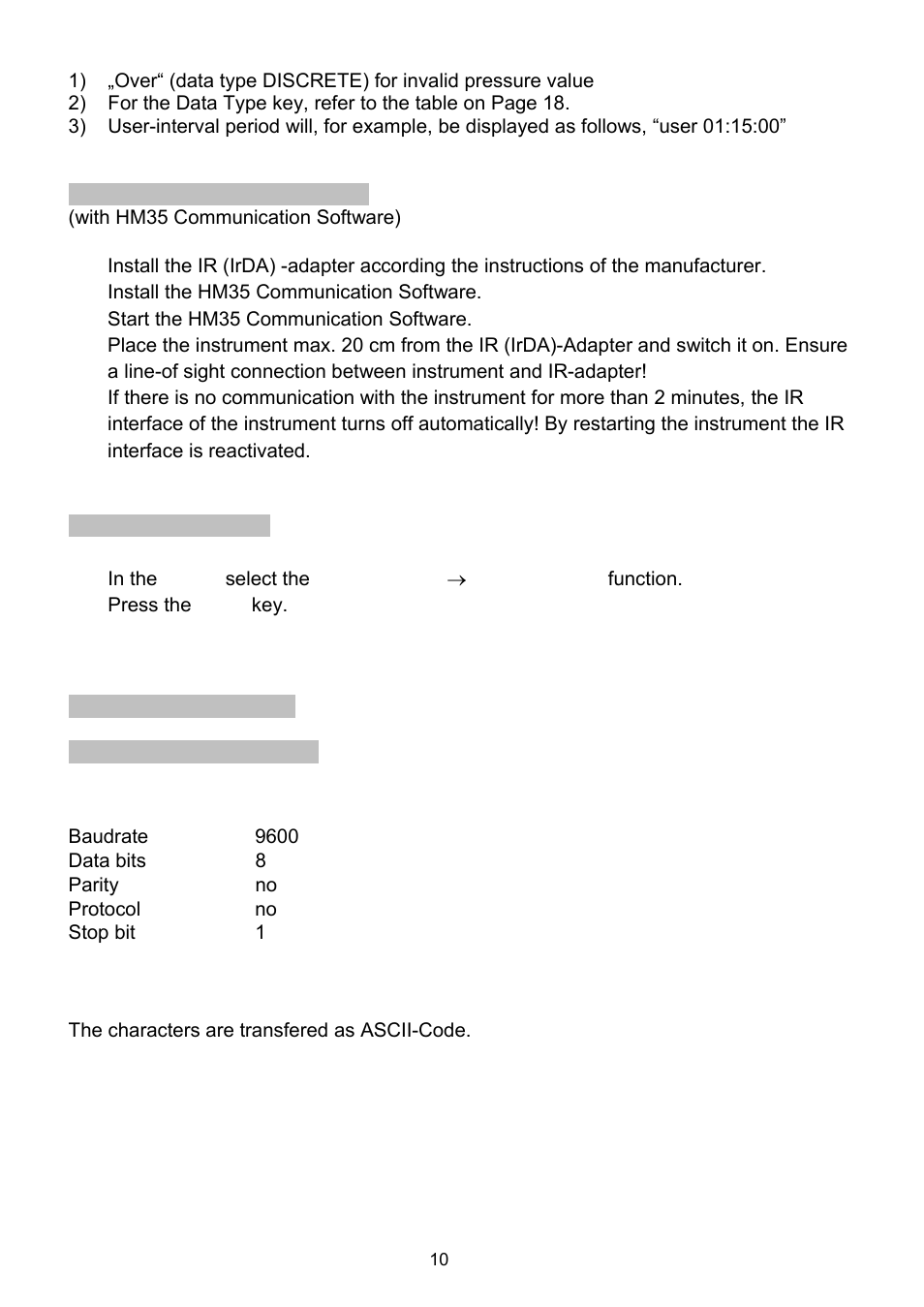 2 transfer, Data to a pc, 3 deleting data | 7 communication, 1 ir/rs232-protocol | Dwyer HM35 User Manual | Page 11 / 28