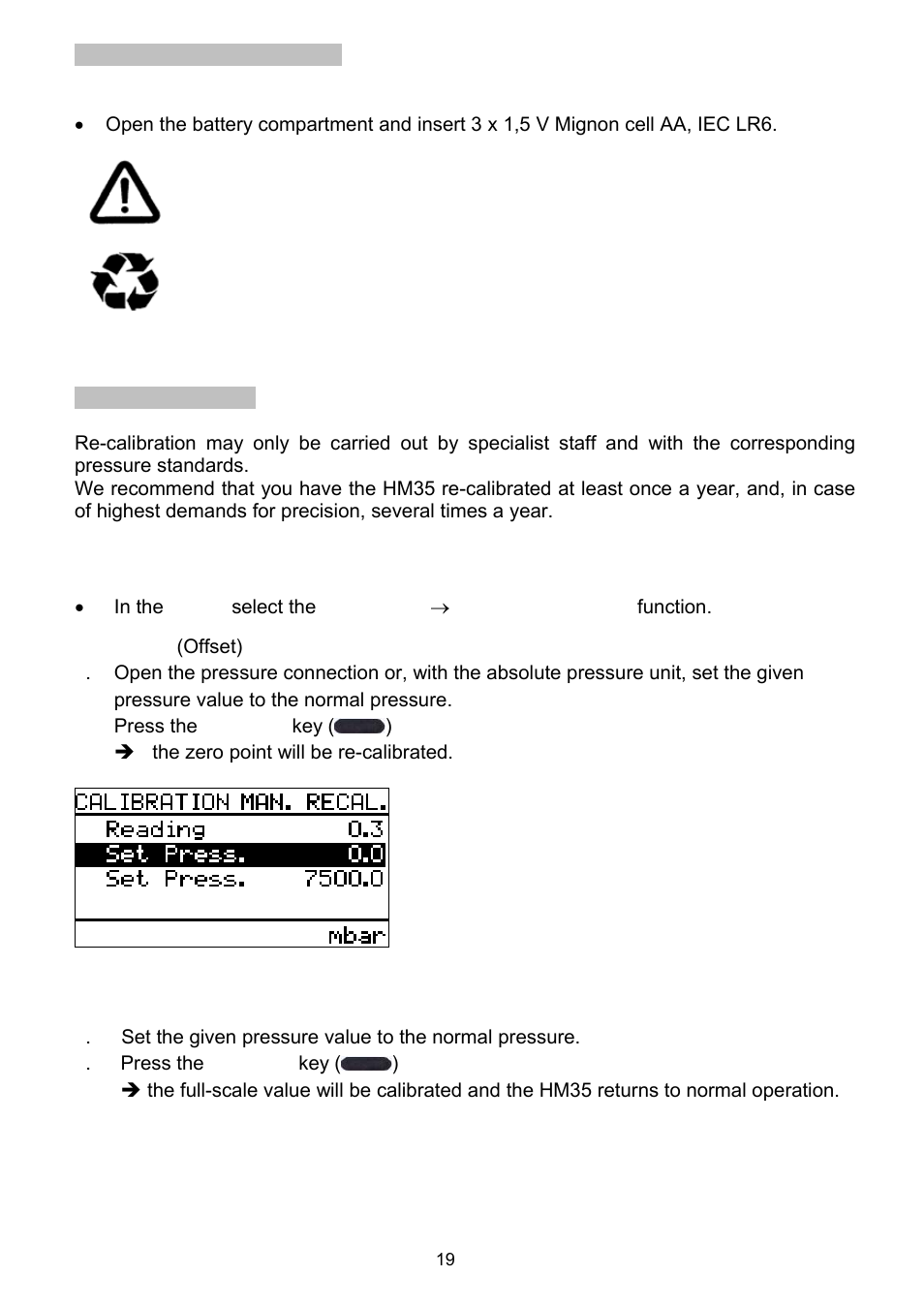 8 battery, Replacement, 9 calibration | Dwyer HM35 User Manual | Page 20 / 28