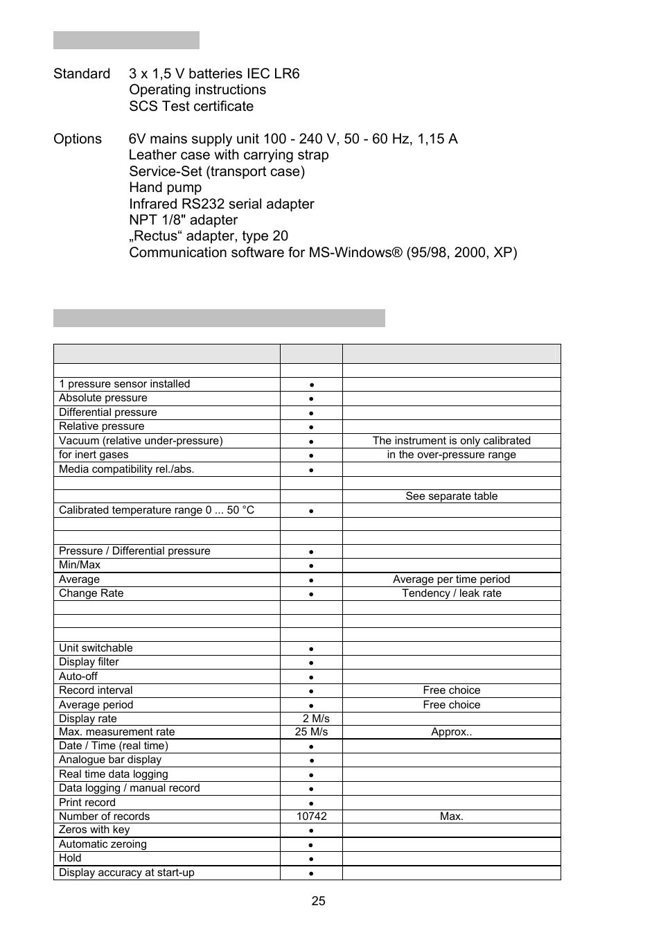 7 accessories, 8 summary, Technical characteristics | 8summary of technical characteristics | Dwyer HM35 User Manual | Page 26 / 28