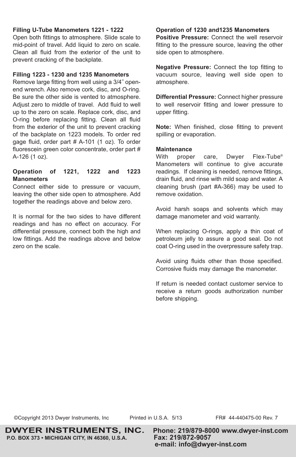 Dwyer instruments, inc | Dwyer 1235 User Manual | Page 2 / 2