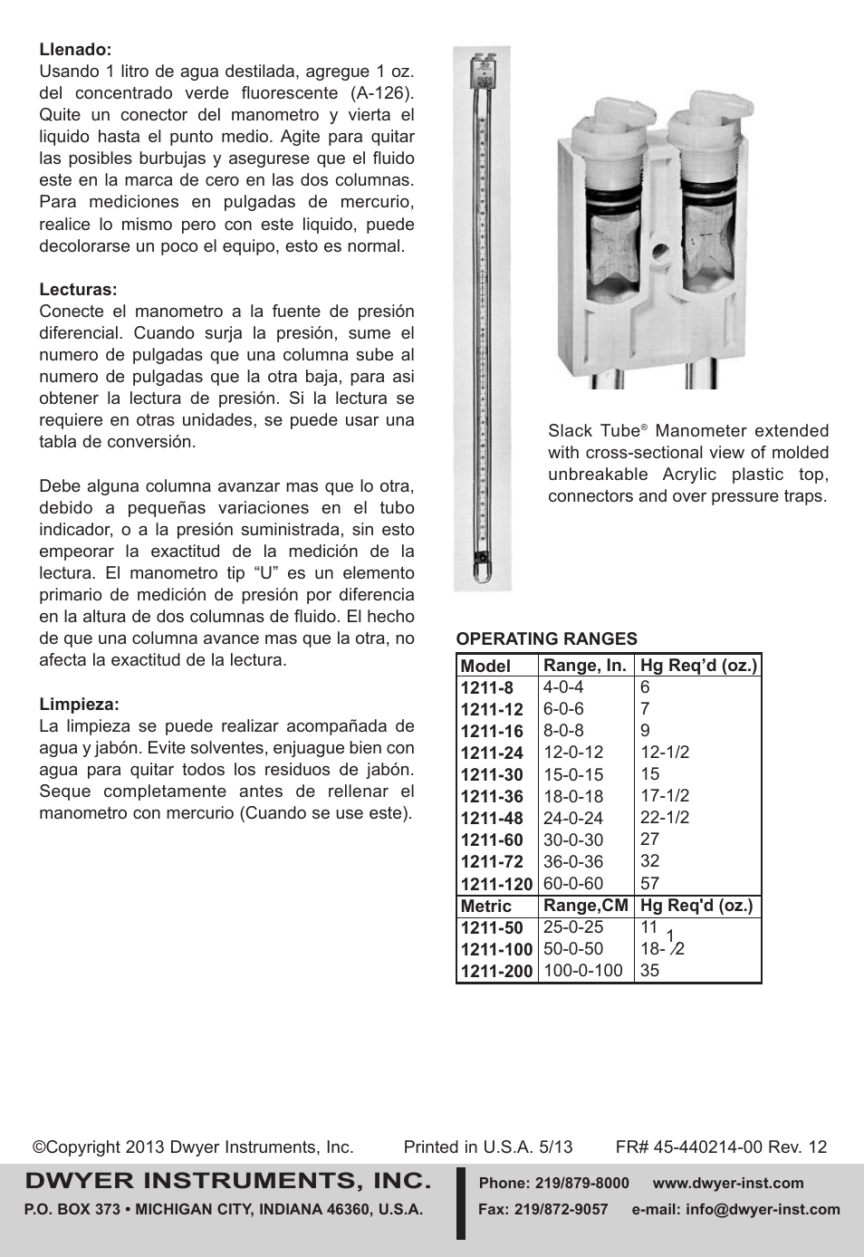 Dwyer instruments, inc | Dwyer 1212 User Manual | Page 4 / 4