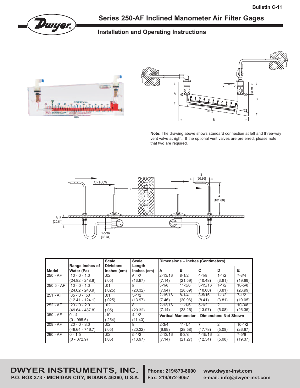 Dwyer 250-AF User Manual | 2 pages