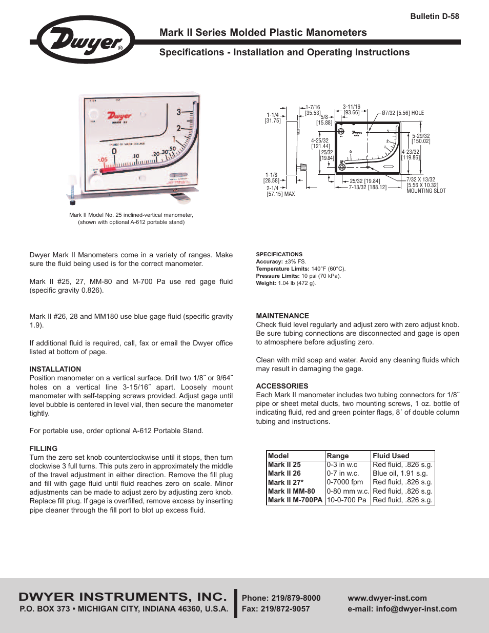 Dwyer Mark II User Manual | 4 pages