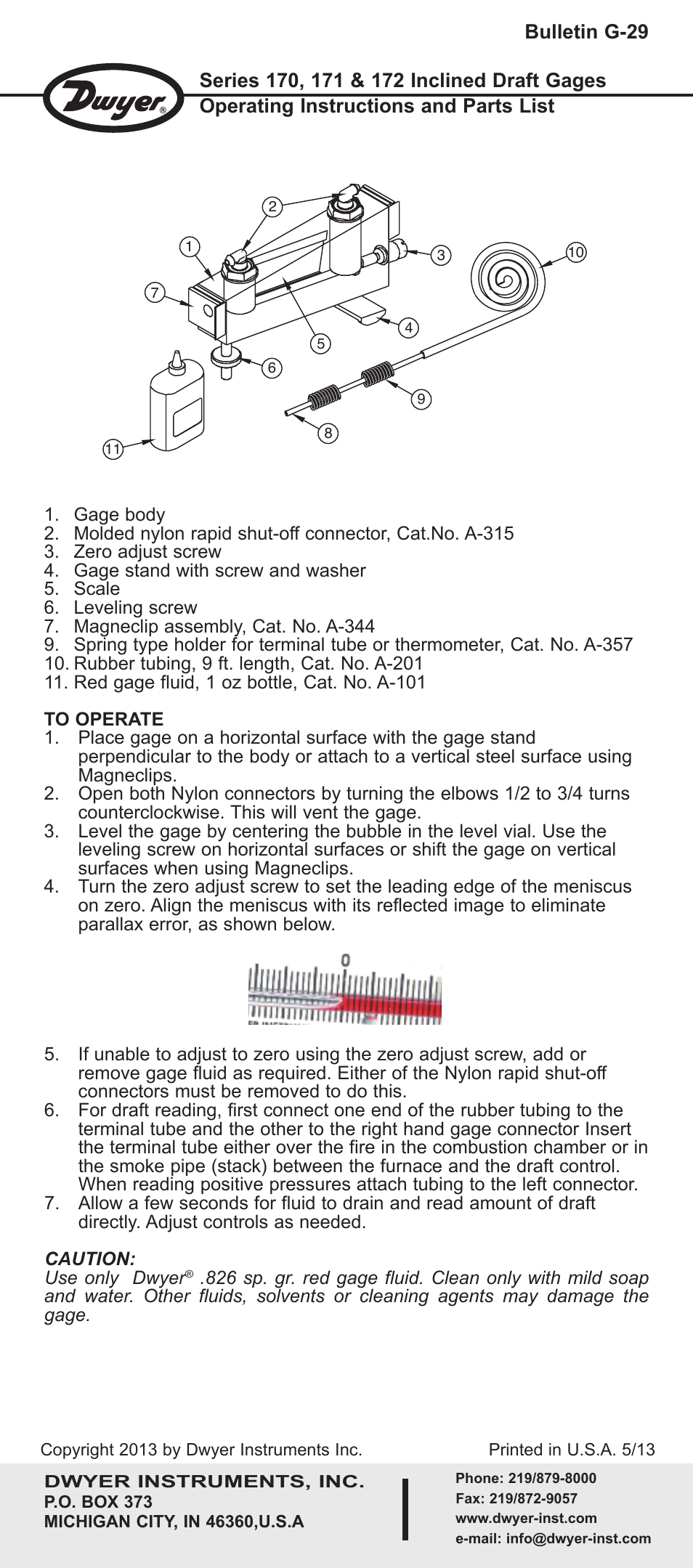 Dwyer 172 User Manual | 2 pages