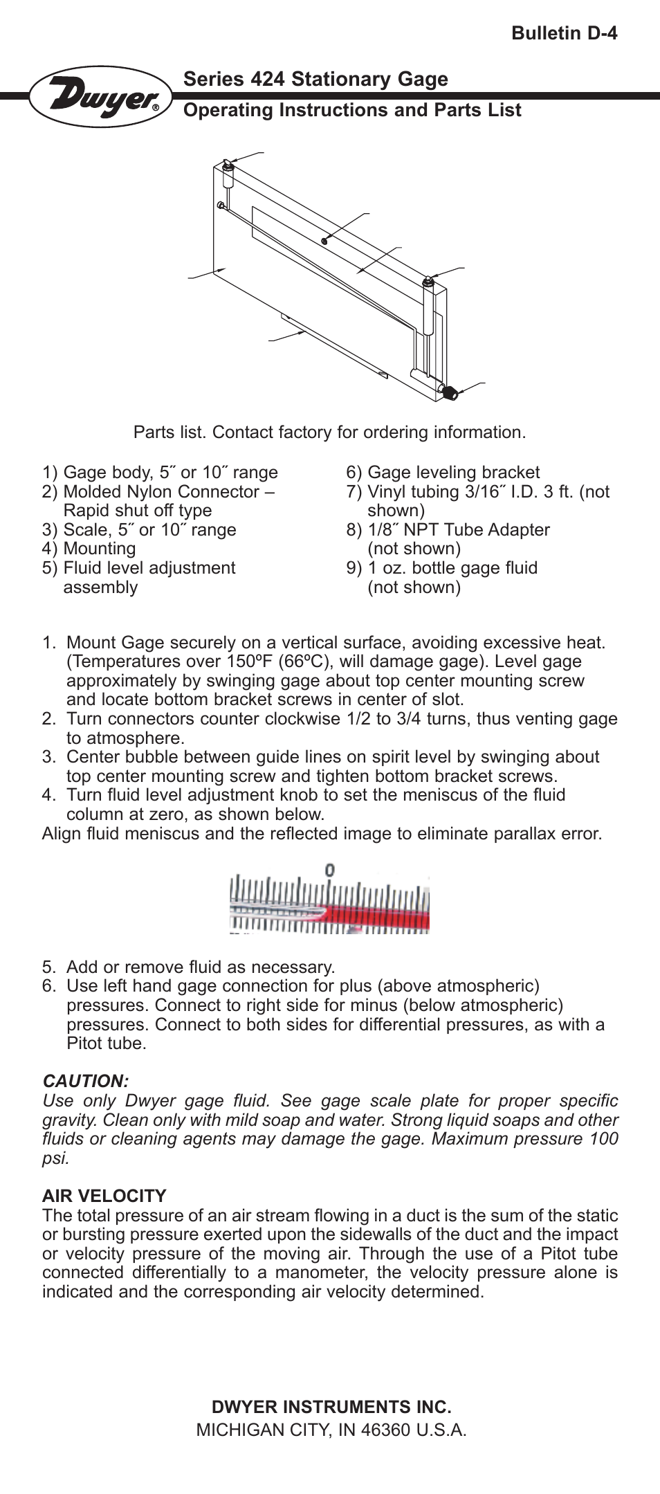 Dwyer 424 User Manual | 2 pages