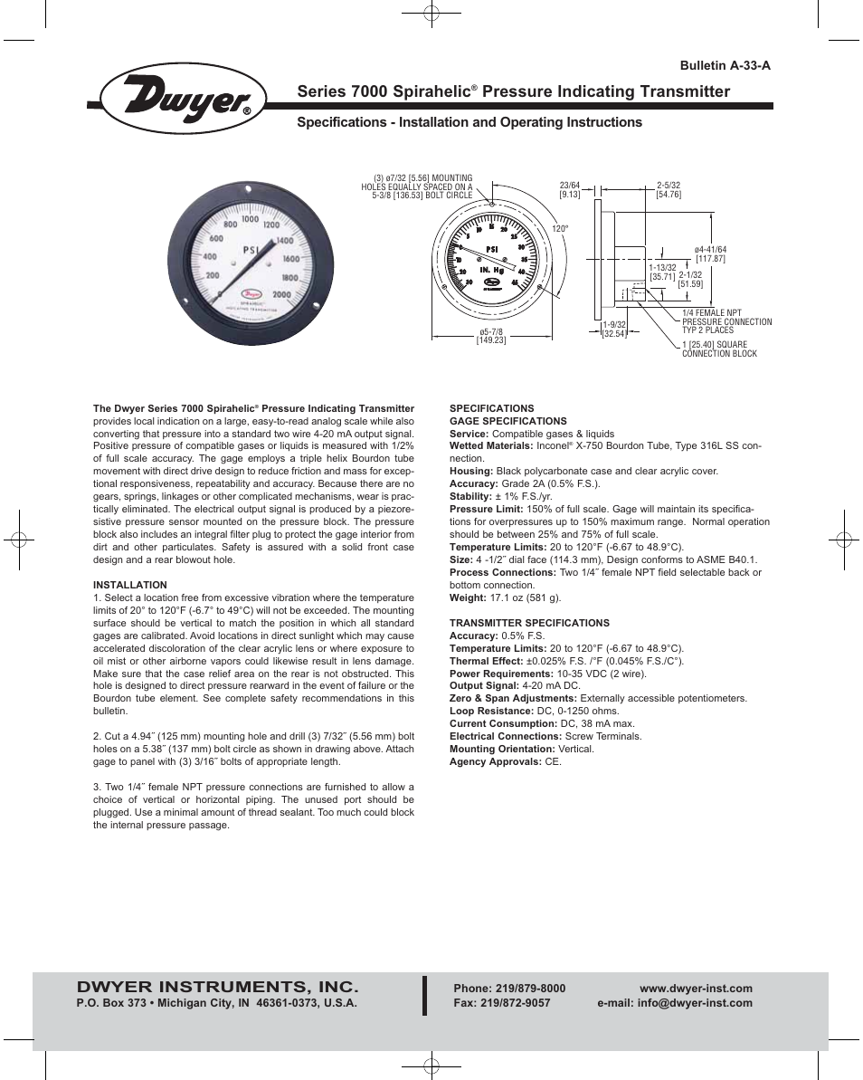 Dwyer 7000 User Manual | 4 pages