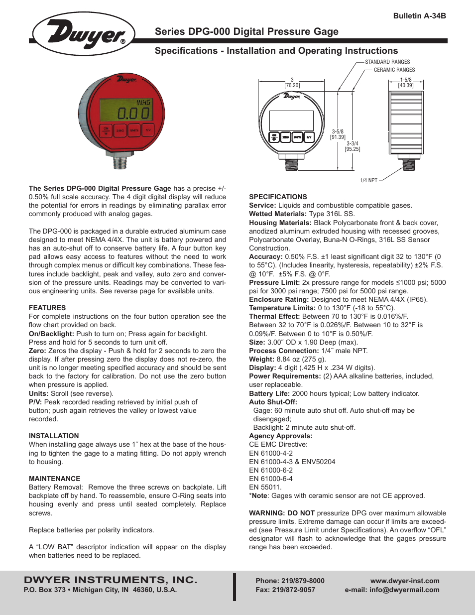 Dwyer DPG-000 User Manual | 2 pages