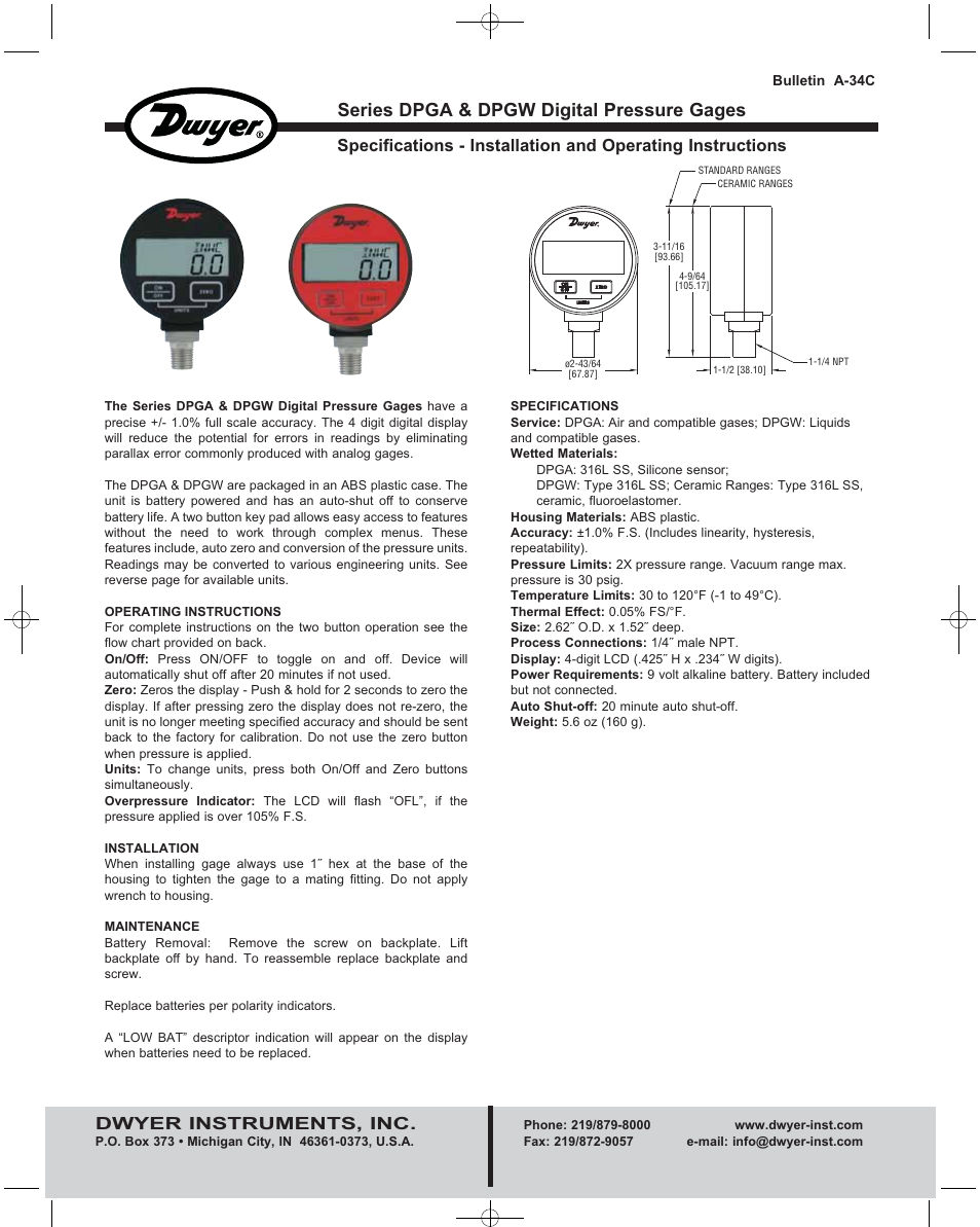 Dwyer DPGW User Manual | 2 pages