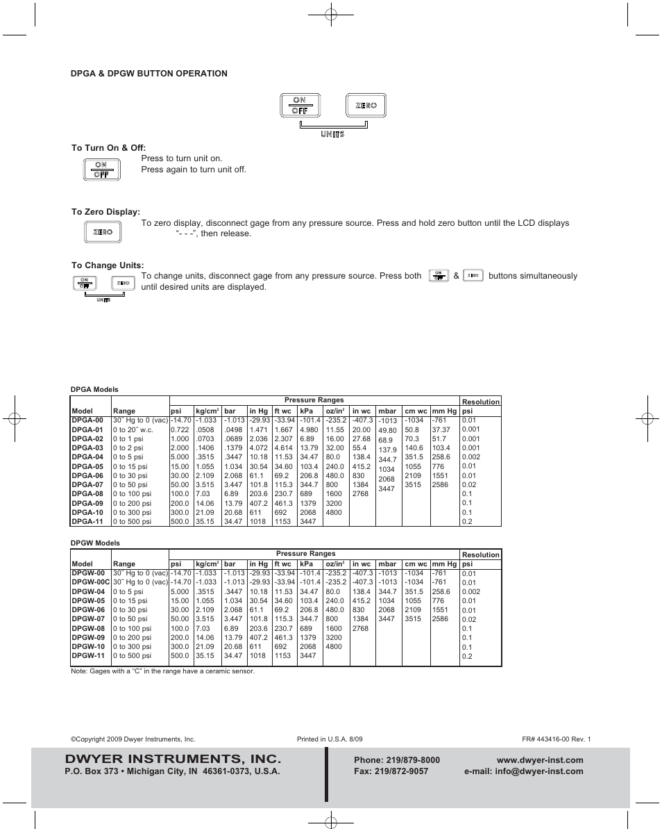 Dwyer instruments, inc | Dwyer DPGW User Manual | Page 2 / 2