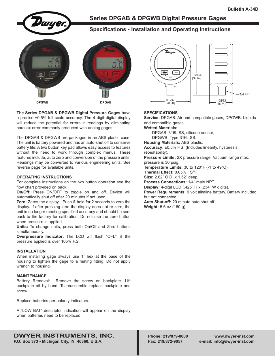 Dwyer DPGWB User Manual | 2 pages