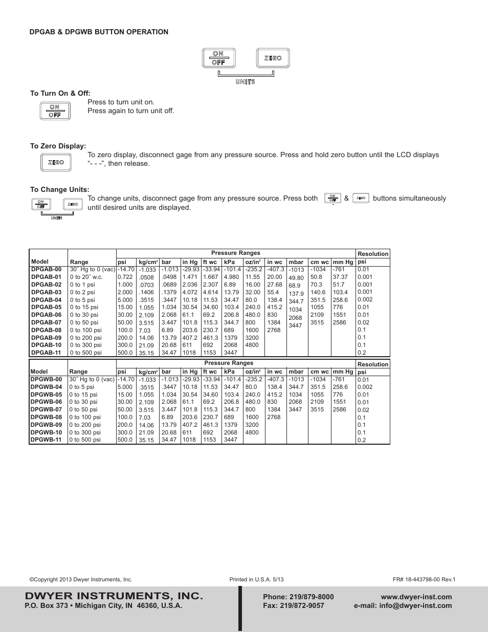 Dwyer instruments, inc | Dwyer DPGWB User Manual | Page 2 / 2