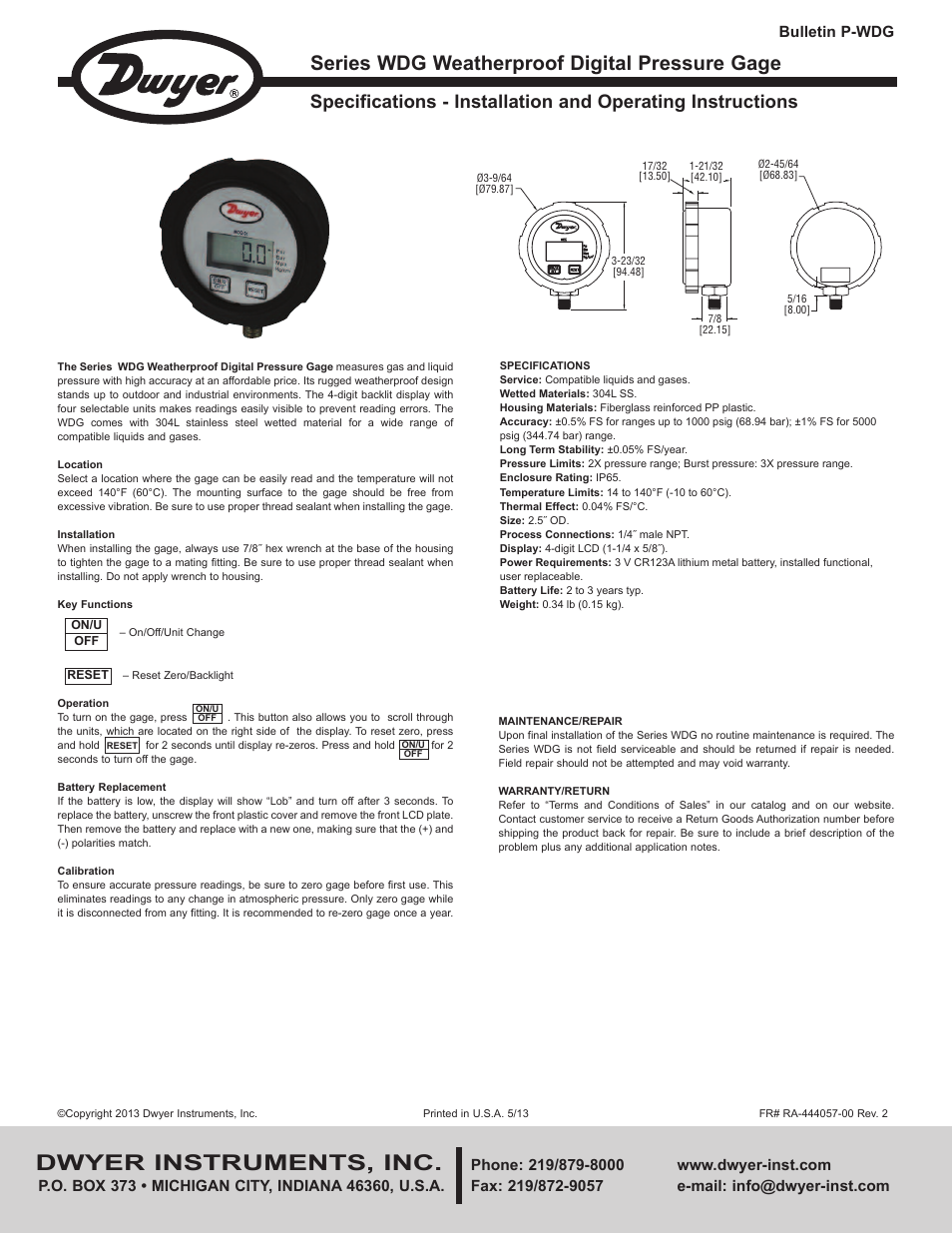 Dwyer WDG User Manual | 1 page