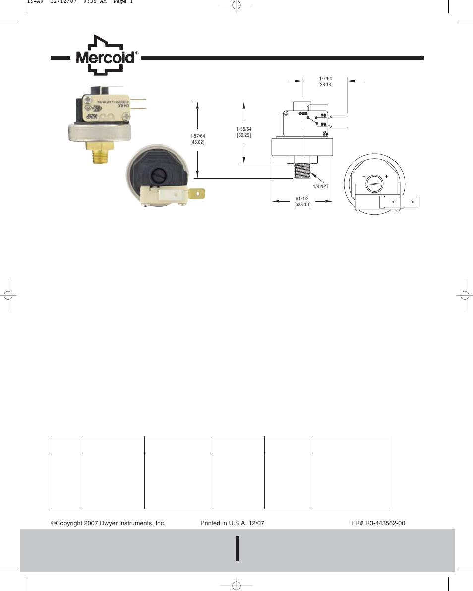 Dwyer A9 User Manual | 1 page