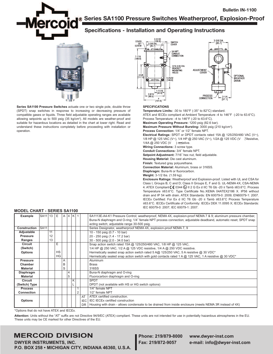 Dwyer SA1100 User Manual | 8 pages