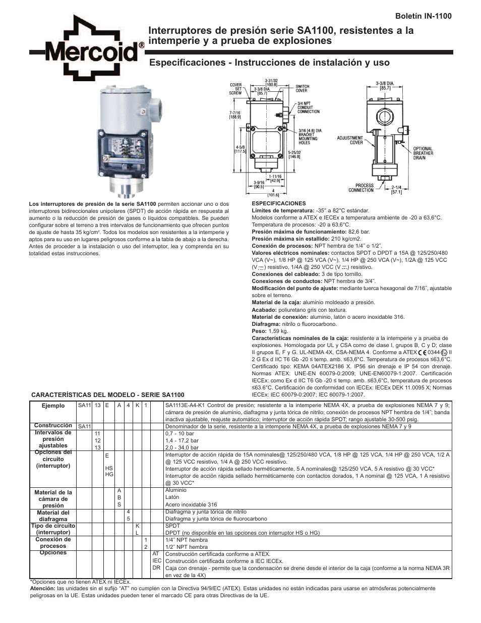 Boletín in-1100 | Dwyer SA1100 User Manual | Page 7 / 8