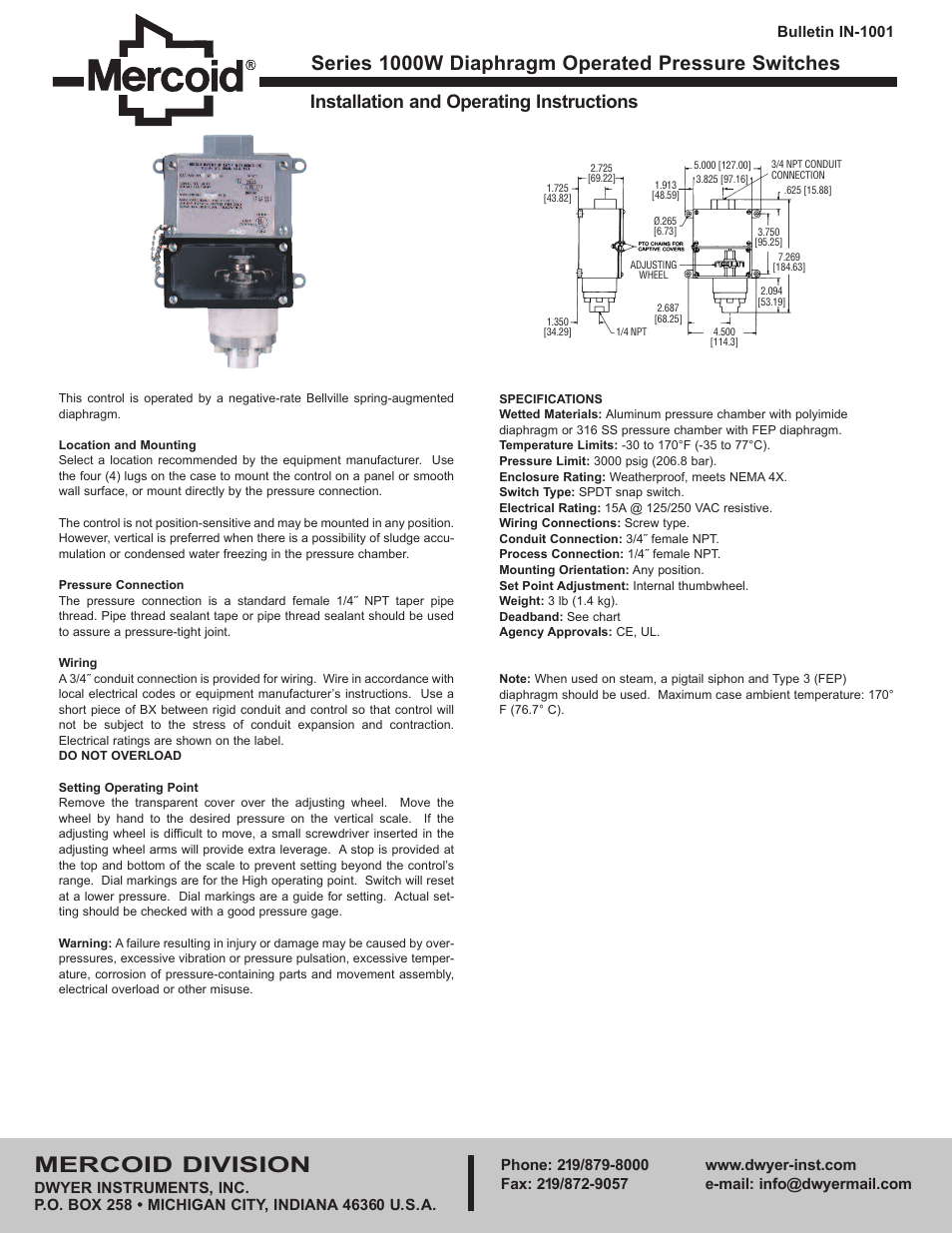 Dwyer 1000W User Manual | 2 pages