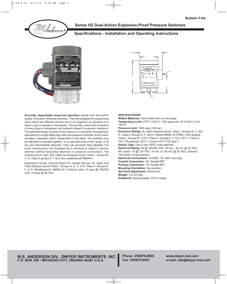 Dwyer H2 User Manual | 2 pages