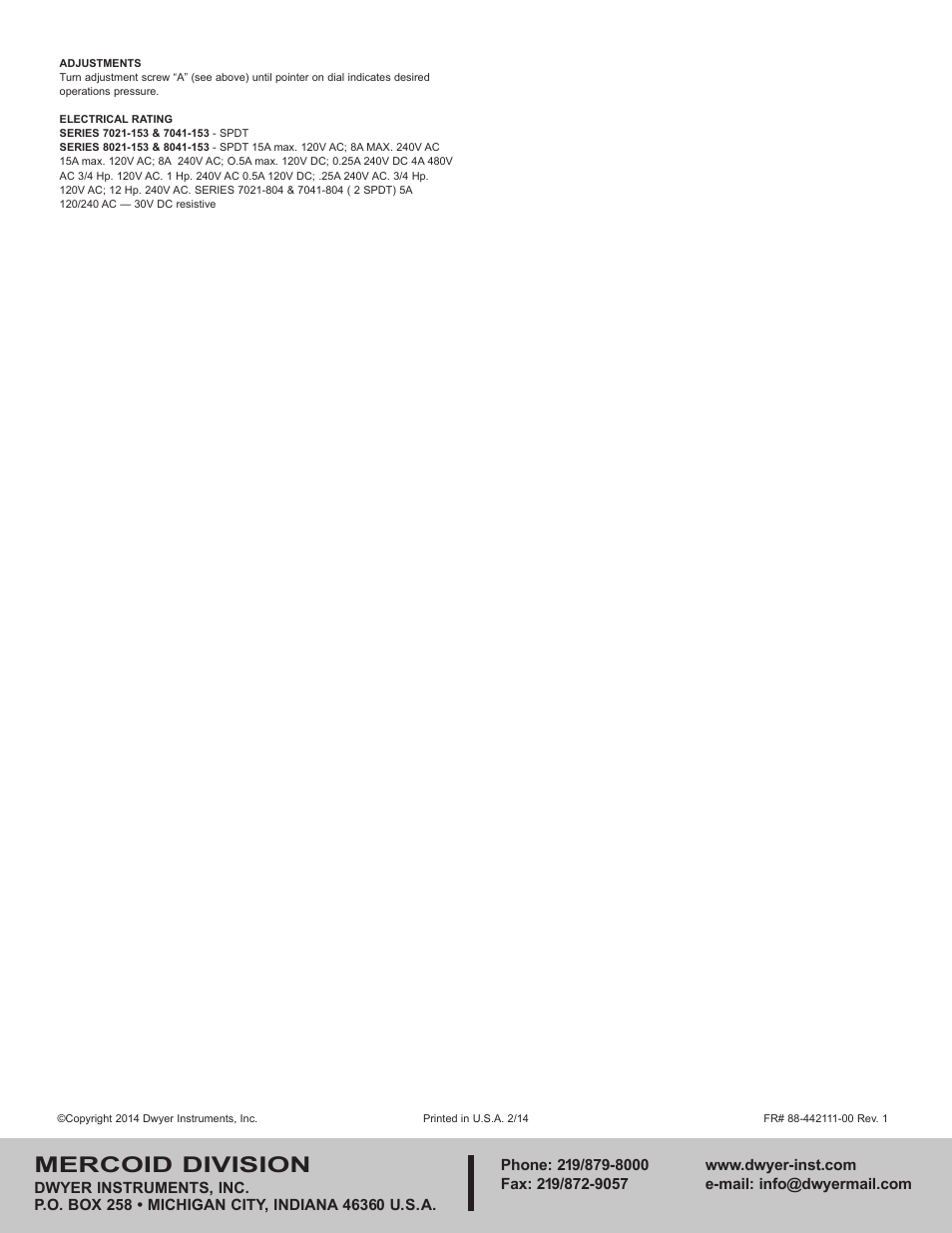 Mercoid division | Dwyer AP User Manual | Page 4 / 4