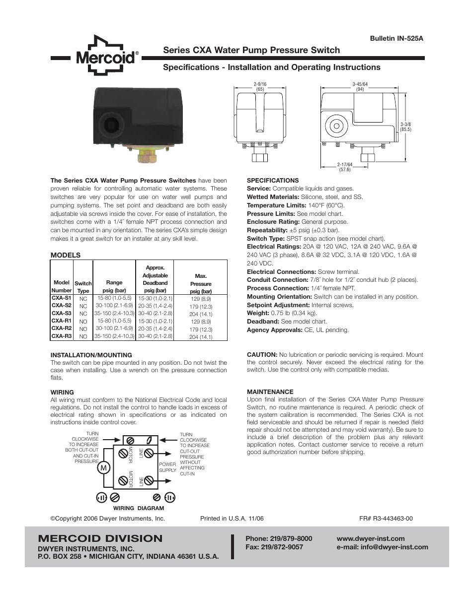 Dwyer CXA User Manual | 1 page