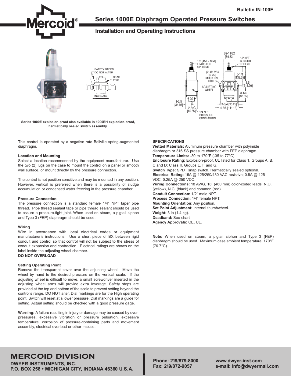Dwyer 1000E User Manual | 2 pages