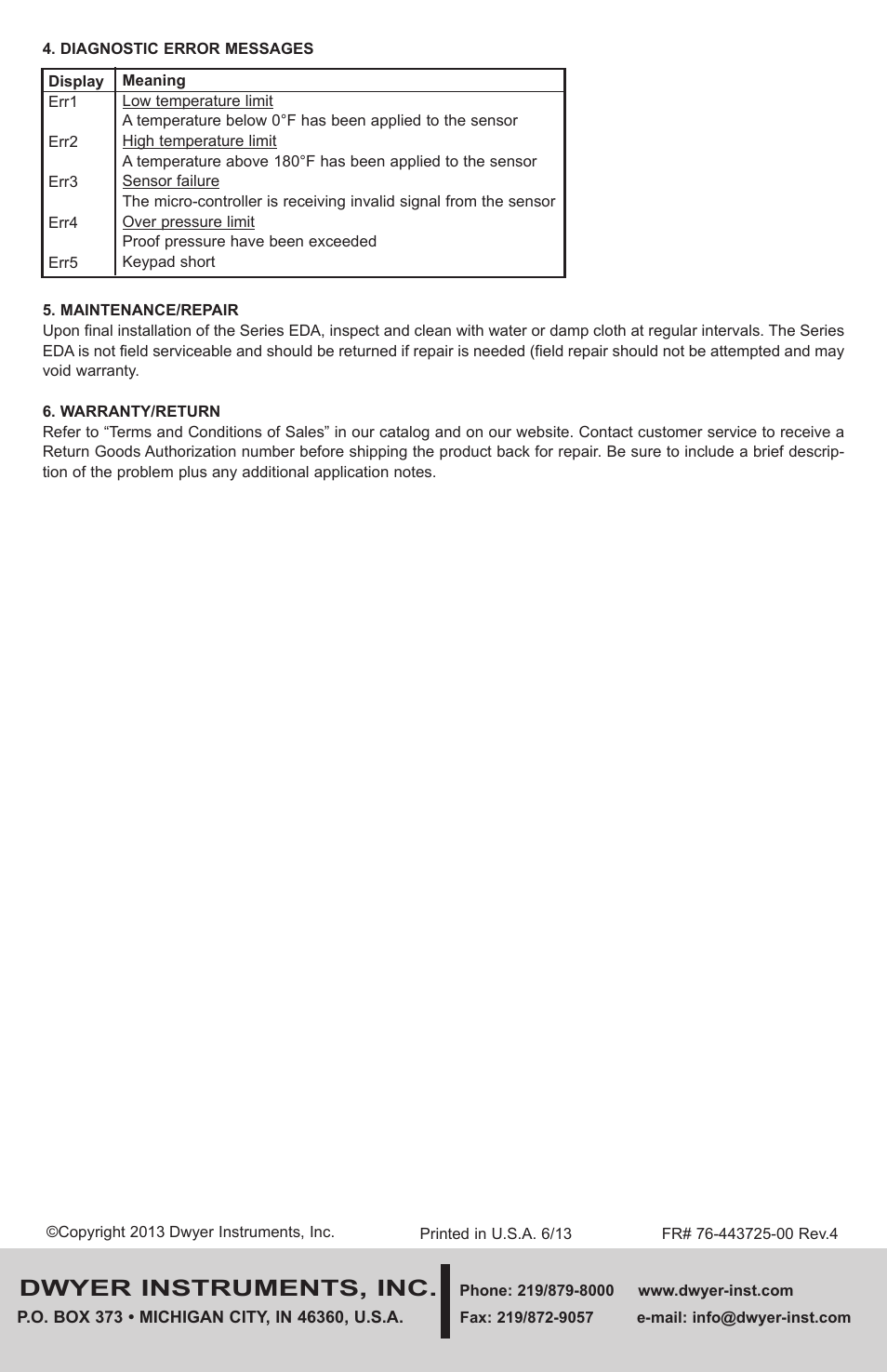 Dwyer instruments, inc | Dwyer EDA User Manual | Page 20 / 20