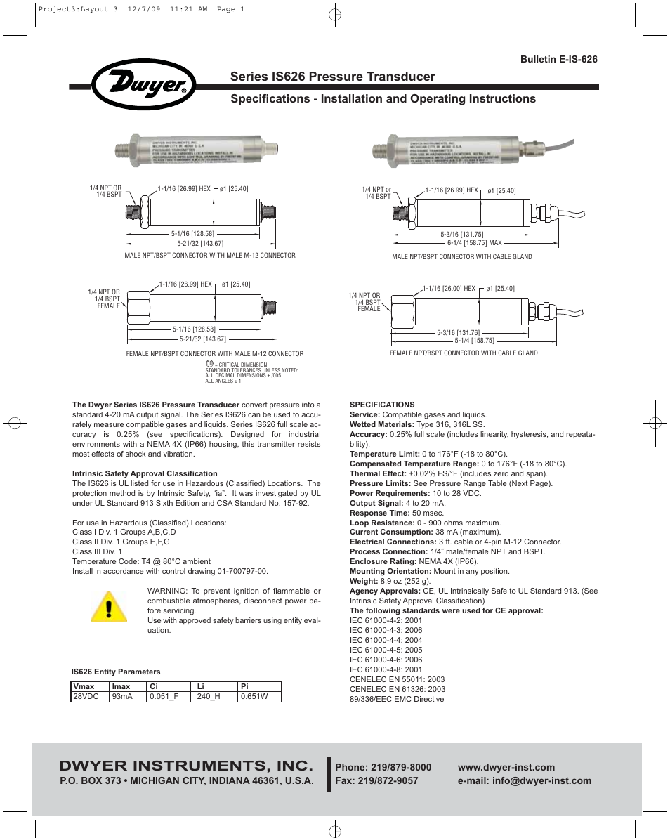 Dwyer IS626 User Manual | 4 pages