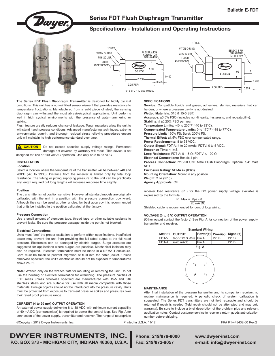 Dwyer FDT User Manual | 1 page