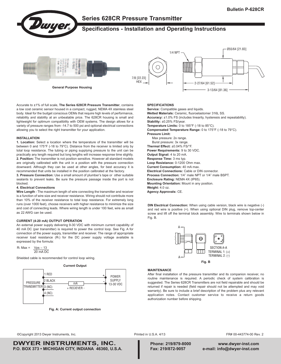 Dwyer 628CR User Manual | 1 page